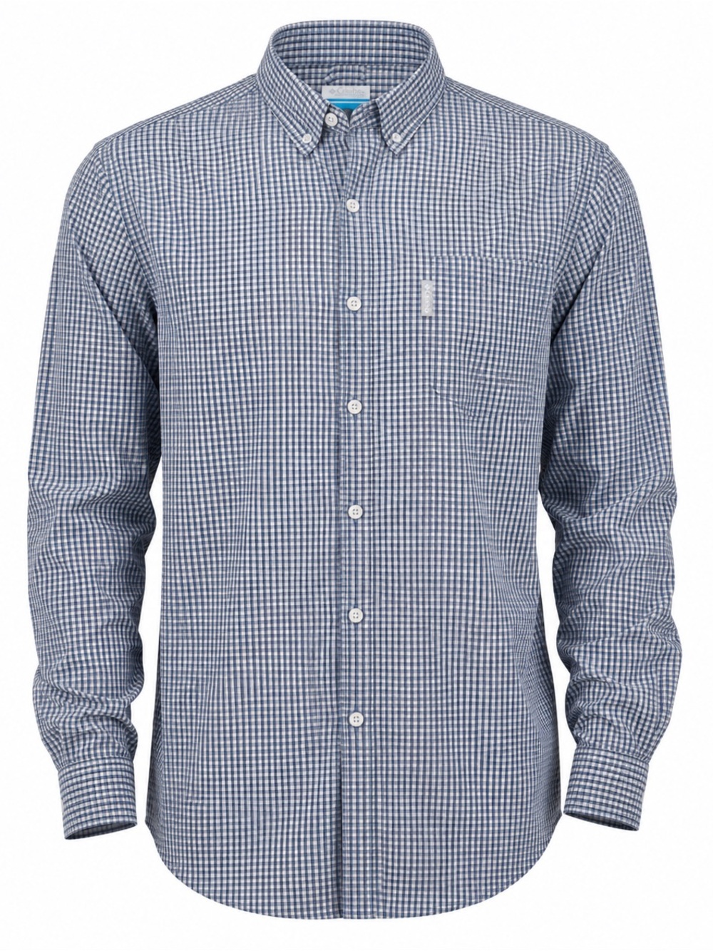 Men's Columbia XL Blue Check Button-Down Cotton Long Sleeve Shirt Workwear